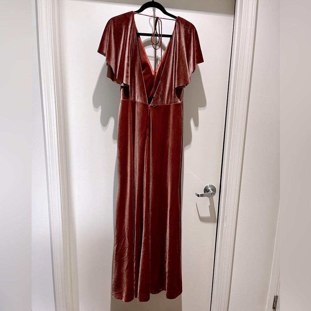 Jenny Yoo Ellis Flutter-Sleeve Open-Back Stretch Velvet Gown~ size 14 - Picture 8 of 12
